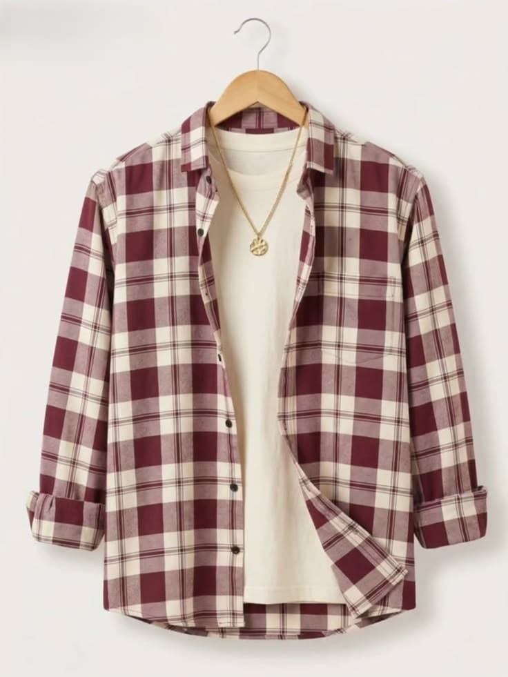 Eagilo Maroon Checked Casual Shirt