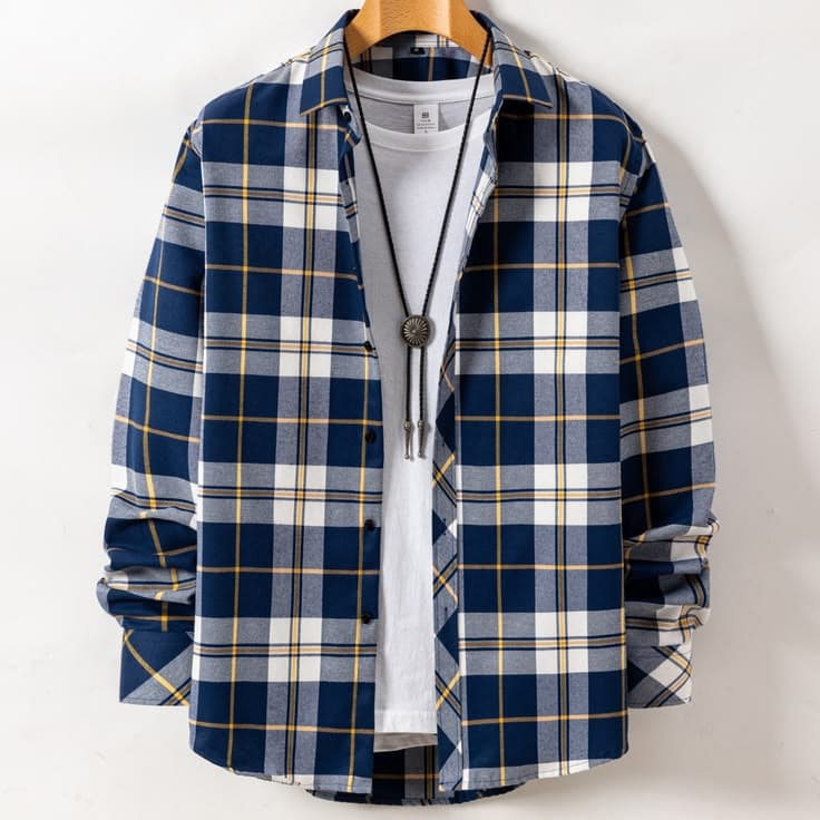 Eagilo Navy Blue Checked Casual Shirt image 4