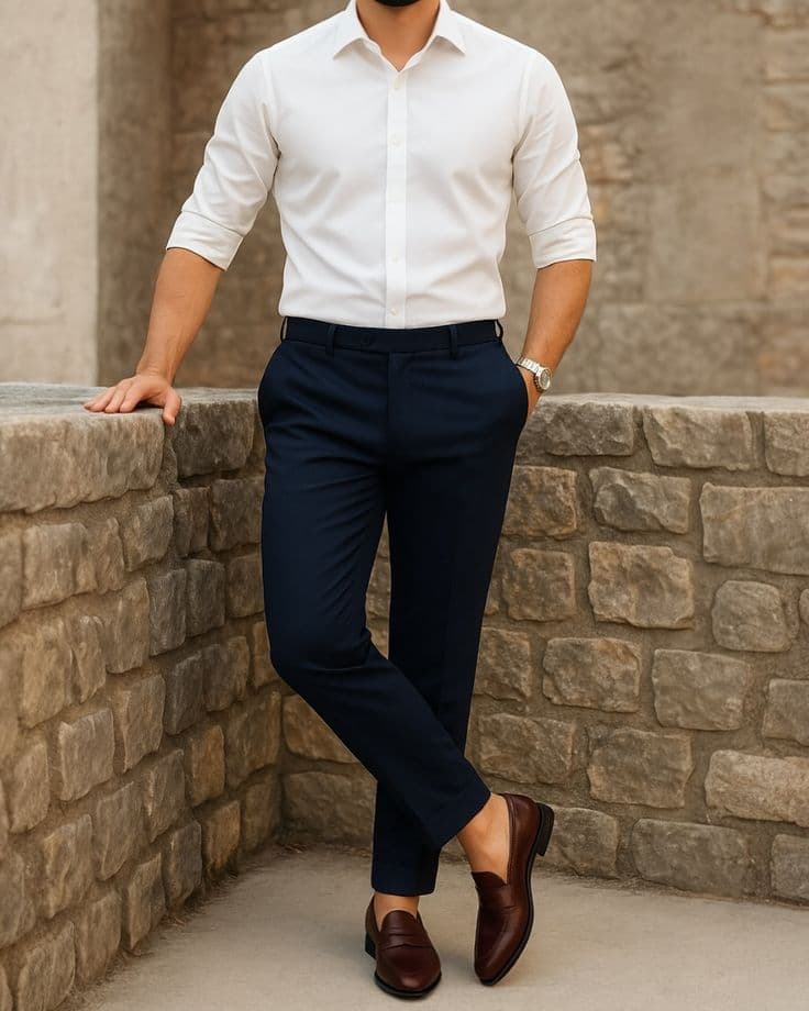 Eagilo White Solid Formal Shirt