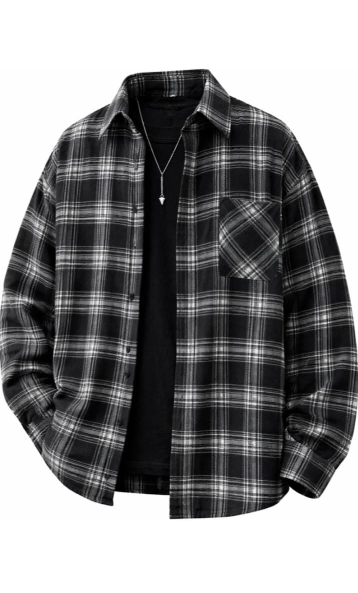 Eagilo Black & White Oversized Flannel Shacket Shirt image 3