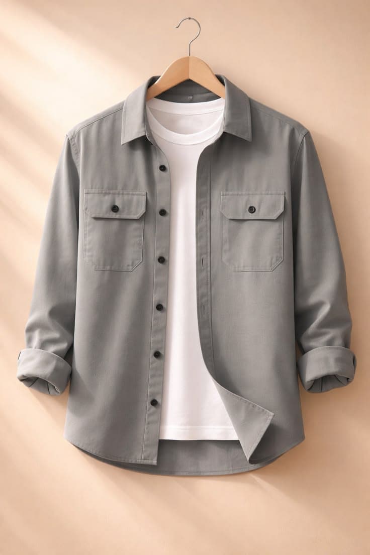 Eagilo Grey Utility Flap Shirt image 4