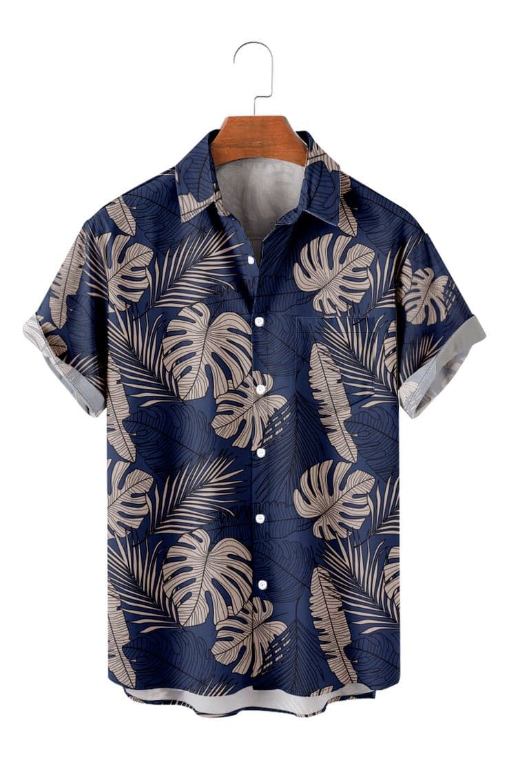 Eagilo Navy Blue Floral Print Shirt image 5