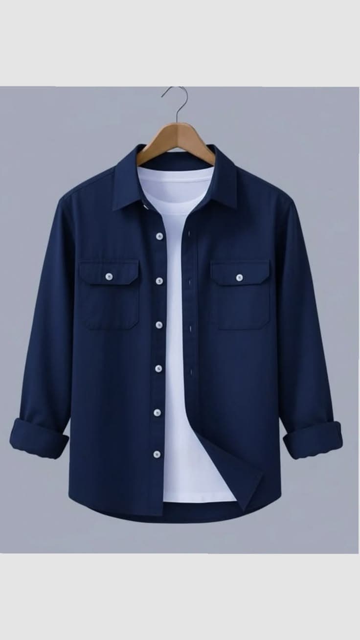 Eagilo Navy Blue Utility Flap Shirt image 2