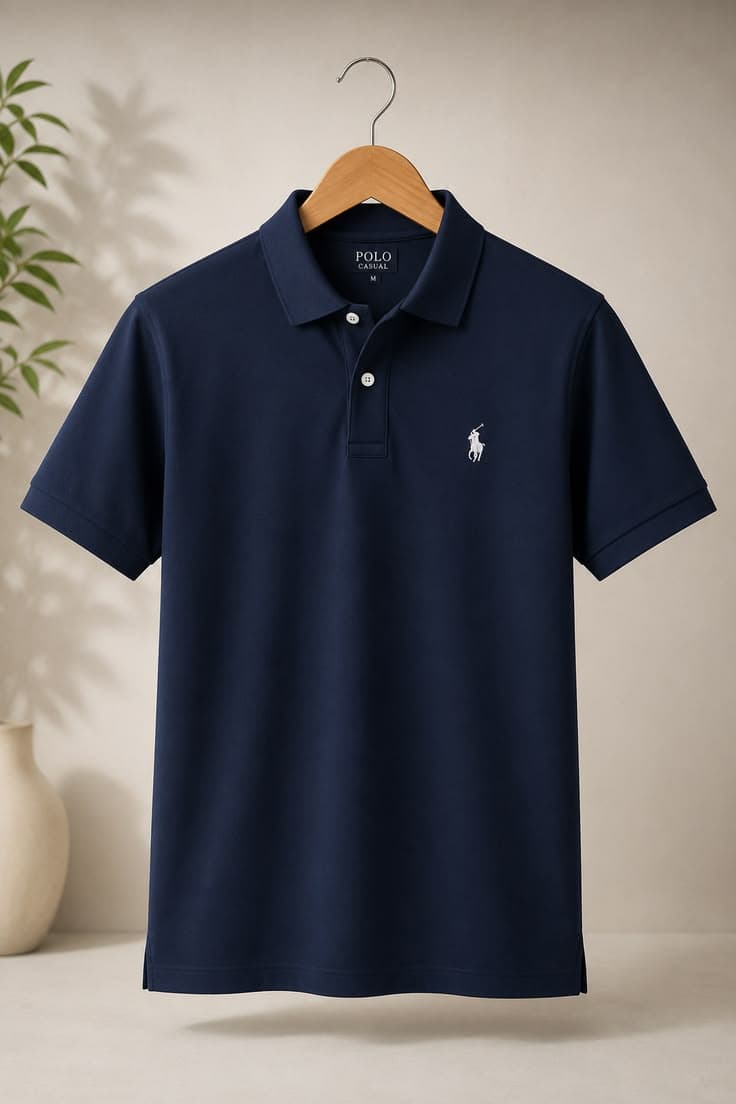 Eagilo Navy Blue Classic Polo Polo T-Shirt image 4