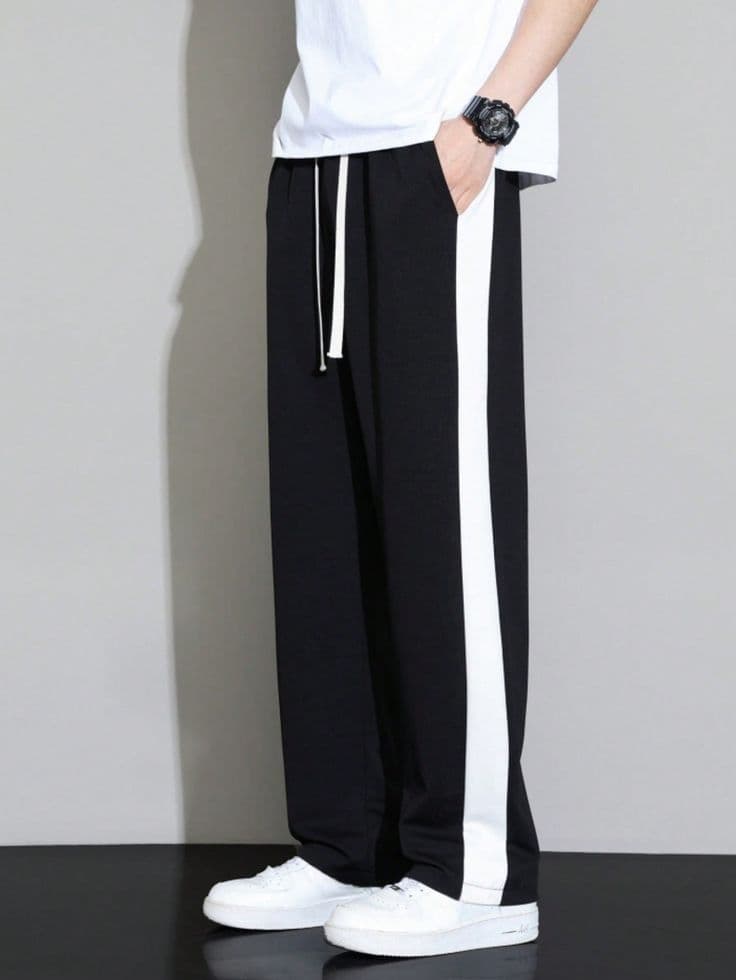 Eagilo Black Side-Stripe Track Pants