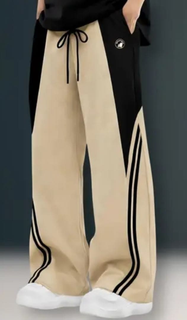 Eagilo Beige Contrast-Panel Track Pants
