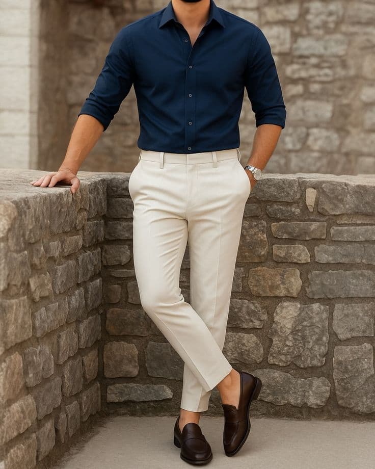 Eagilo Navy Blue Solid Formal Shirt image 4