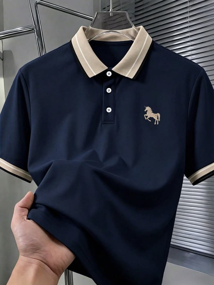 Eagilo Red Textured Collar Polo T-Shirt image 4
