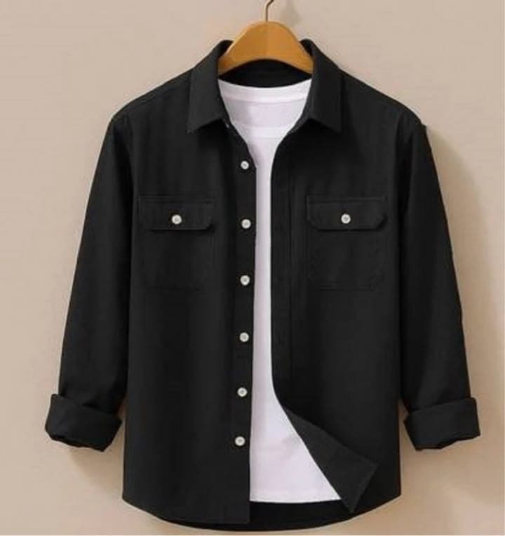Eagilo Black Solid Spread-Collar Shirt image 4