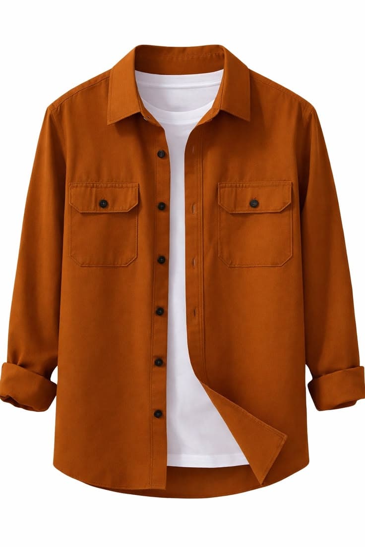 Eagilo Rust Orange Utility Flap Shirt image 3
