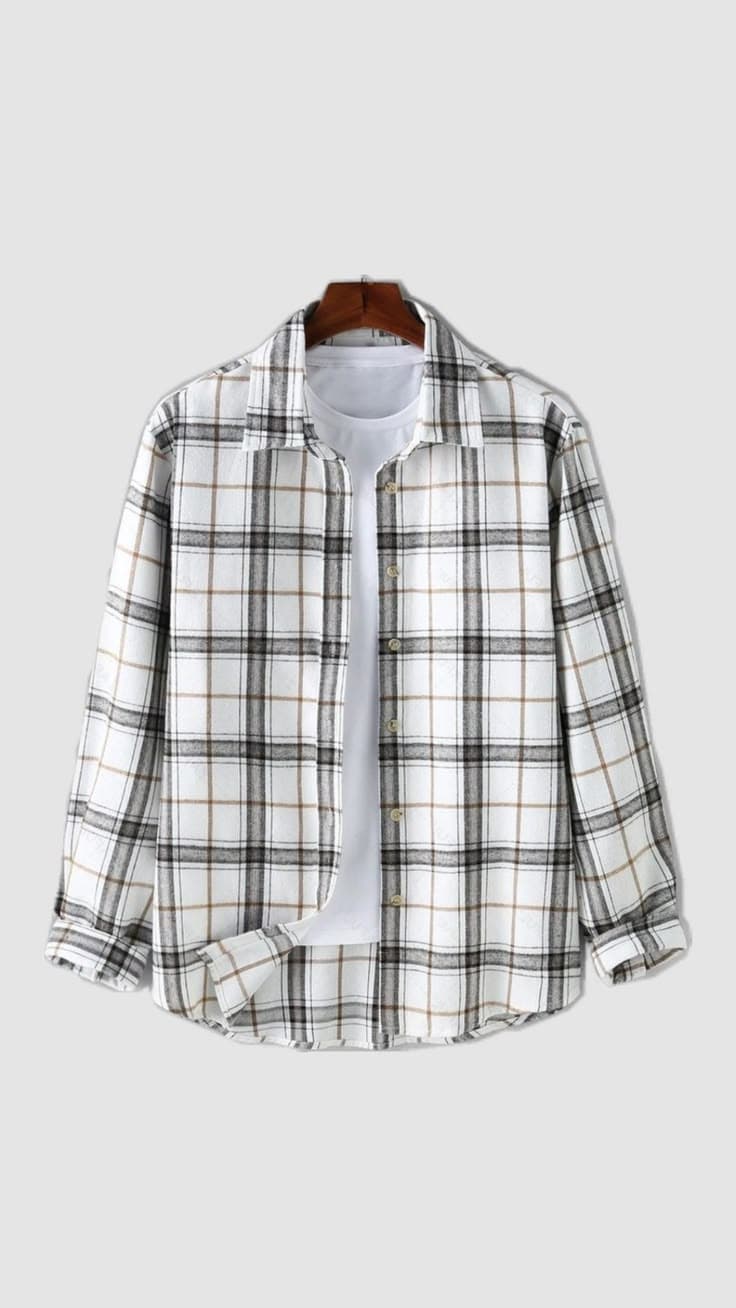 Eagilo White Checked Casual Shirt image 3
