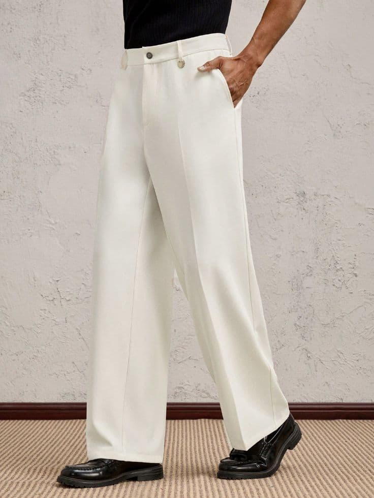 Eagilo Cream Tailored Formal Trousers image 2