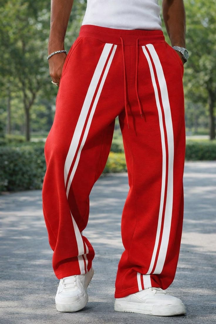 Eagilo Red Side-Stripe Track Pants image 2