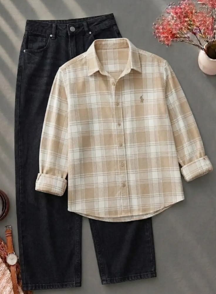 Eagilo Beige Checked Casual Shirt image 5